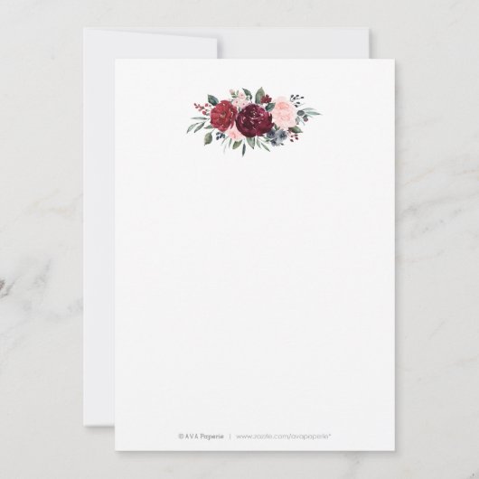 Invitation Fête d'anniversaire boho rustique bordeaux (Dos)