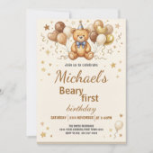 Invitation Fête d'anniversaire Boho Teddy Bear Beary premier (Devant)