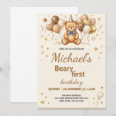 Invitation Fête d'anniversaire Boho Teddy Bear Beary premier (Devant / Derrière)