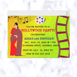Invitation Fête d'anniversaire Bollywood modifiable