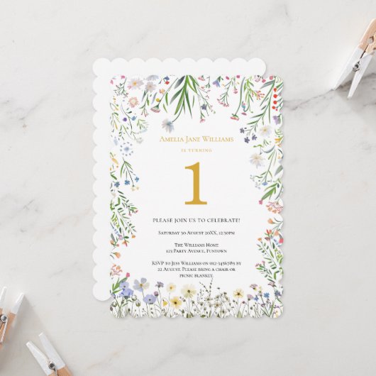 Invitation Fête d'anniversaire botanique 1 an (Devant/Arrière en situation)