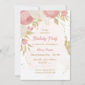 Invitation fête d'anniversaire botanique en or rose et blanc (Devant)