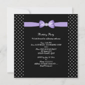 Invitation Fête d'anniversaire Bow Black Lilac Pois blancs (Dos)