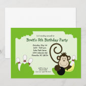 Invitation Fête d'anniversaire Bowling Bowl Singe 5x7 (Devant / Derrière)