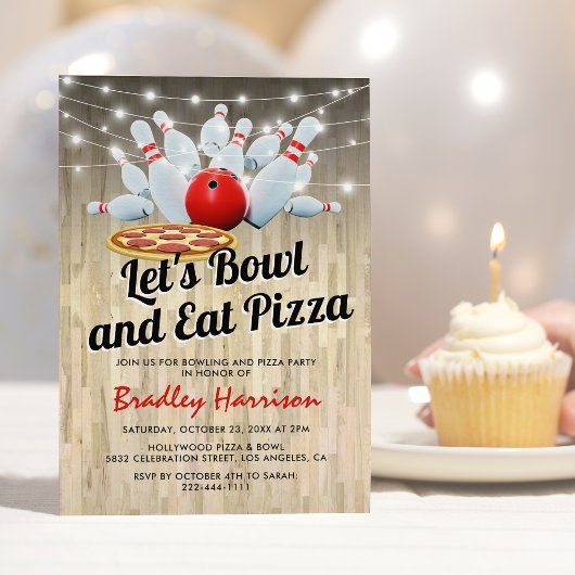 Invitation Fête d'anniversaire Bowling et Pizza