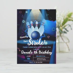 Invitation Fête d'anniversaire Bowling Néon Rétro