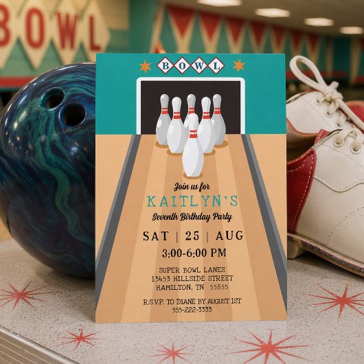 Invitation Fête d'anniversaire Bowling Rétro