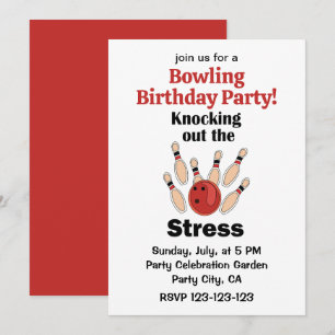 Invitation Fête d'anniversaire Bowling Strike Knockout le Str