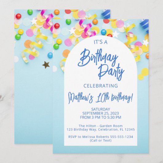 Invitation Fête d'anniversaire Boys Blue (Devant / Derrière)