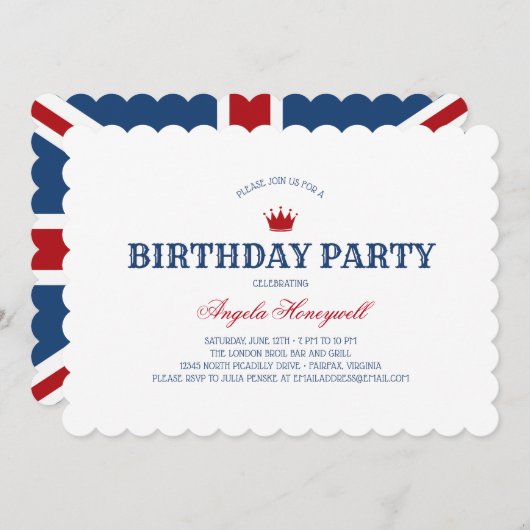Invitation Fête d'anniversaire BRITANNIQUE de drapeau (Devant / Derrière)