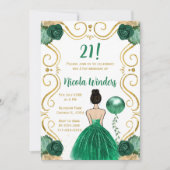 Invitation Fête d'anniversaire Brown cheveux Princesse en ver (Devant)