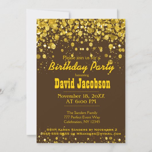 Invitation Fête d'anniversaire | Brown et or (Devant)
