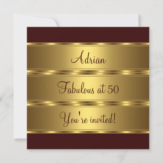 Invitation Fête d'anniversaire Brown & Gold Fabuleuse 50 ans (Devant)
