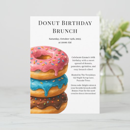 Invitation Fête d'anniversaire Brunch | Crêpes & Donuts (Debout devant)
