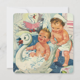 Invitation Fête d'anniversaire Bubble Bath Cygne garçon jumea