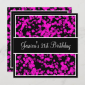 Invitation Fête d'anniversaire Bulles roses chaudes Noirs et (Devant / Derrière)