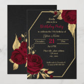 Invitation fête d'anniversaire burgundy or floral noir (Devant / Derrière)