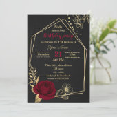 Invitation fête d'anniversaire burgundy or floral noir (Debout devant)