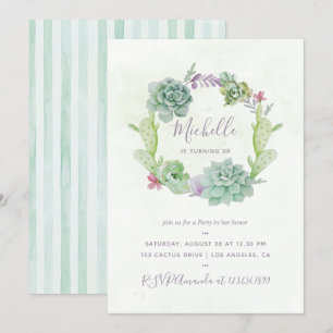 Invitation Fête d'anniversaire Cactus Succulents Désert Aquar