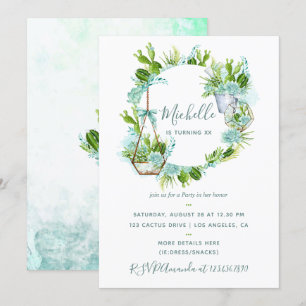 Invitation Fête d'anniversaire Cactus Succulents Désert Aquar
