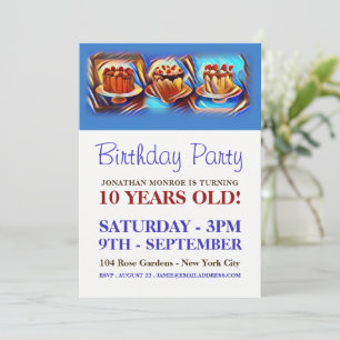 Invitation Fête d'anniversaire Cake Art Blue
