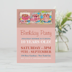 Invitation Fête d'anniversaire Cake Art Peach