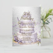 Invitation Fête d'anniversaire Cake Lavender Floral Aquarelle (Debout devant)