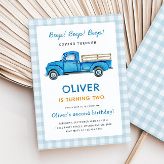 Invitation Fête d'anniversaire camion bleu aquarelle