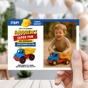 Invitation Fête d'anniversaire camion de construction