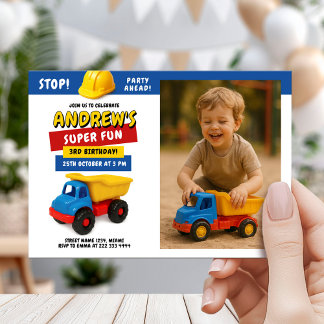 Invitation Fête d'anniversaire camion de construction