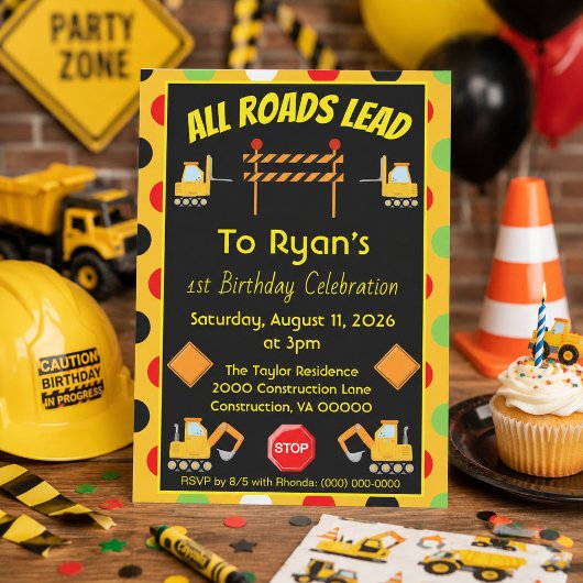 Invitation Fête d'anniversaire Camion de construction