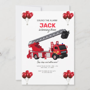 Invitation Fête d'anniversaire Camion de pompiers rouge