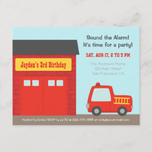Invitation Fête d'anniversaire Camion de pompiers rouge et ga