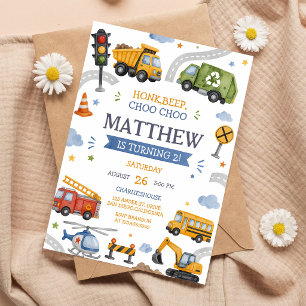 Invitation Fête d'anniversaire Camion Voitures Tchou Tchou Kl