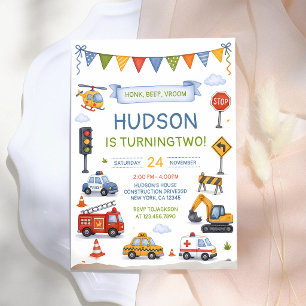 Invitation Fête d'anniversaire Camion Voitures Tchou Tchou Kl