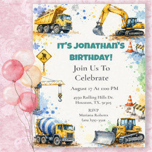 Invitation Fête d'anniversaire Camions de construction à l'aq