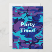 Invitation Fête d'anniversaire camouflage bleu foncé et viole (Devant)