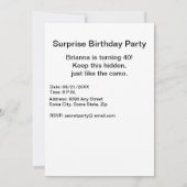 Invitation Fête d'anniversaire camouflage bleu foncé et viole (Dos)