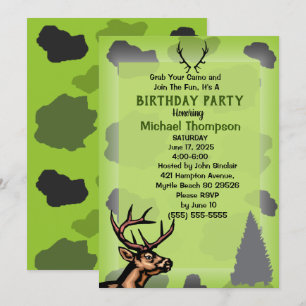 Invitation Fête d'anniversaire Camouflage Chasseur de Cerfs