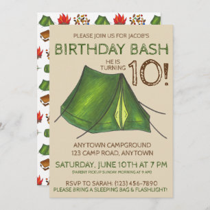 Invitation Fête d'anniversaire Camp de bash Tente Sleepover C