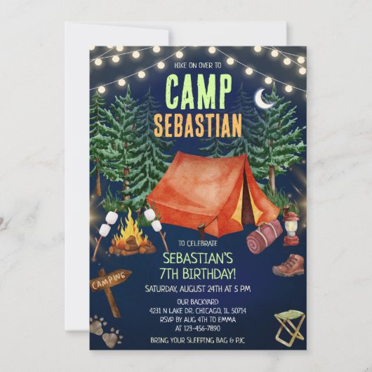 Invitation Fête d'anniversaire Camping (Devant)