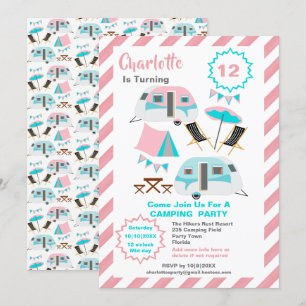 Invitation Fête d'anniversaire Camping Style Rétro Mignon 