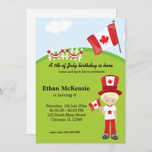 Invitation fête d'anniversaire canadienne (Devant / Derrière)