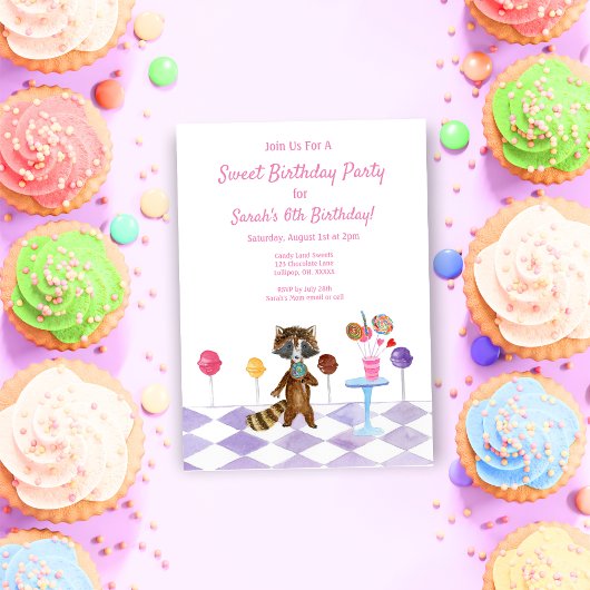 Invitation Fête d'anniversaire Candy Aquarelle