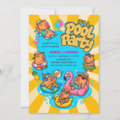Invitation Fête d'anniversaire Capybara Piscine Rayons de sol (Devant)
