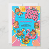 Invitation Fête d'anniversaire Capybara Piscine Rayons de sol (Devant)