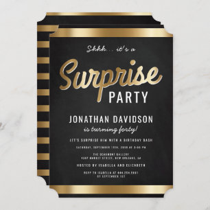 Invitation Fête d'anniversaire Caramel Gold et Black Surprise