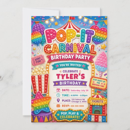 Invitation Fête d'anniversaire Carnaval Pop-It (Devant)