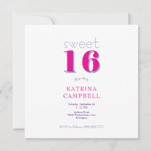 Invitation Fête d'anniversaire carré Sweet 16 Rose Chaud