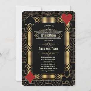 Invitation Fête d'anniversaire Casino Gold Art Déco Gatsby 20